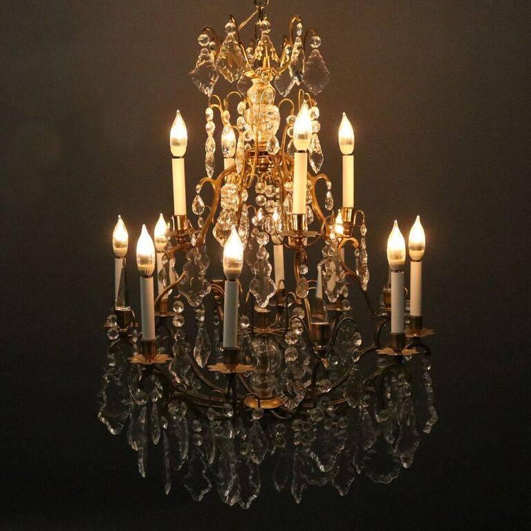 20th Century Oversized Antique Louis XV Style Bronze and Cut Crystal Chandelier, circa 1900