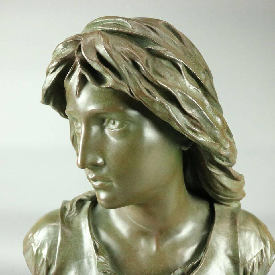 Cast Antique French Bronze Bust of Mignon by Eugene Aizelin, circa 1880