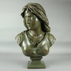 Antique French Bronze Bust of Mignon by Eugene Aizelin, circa 1880