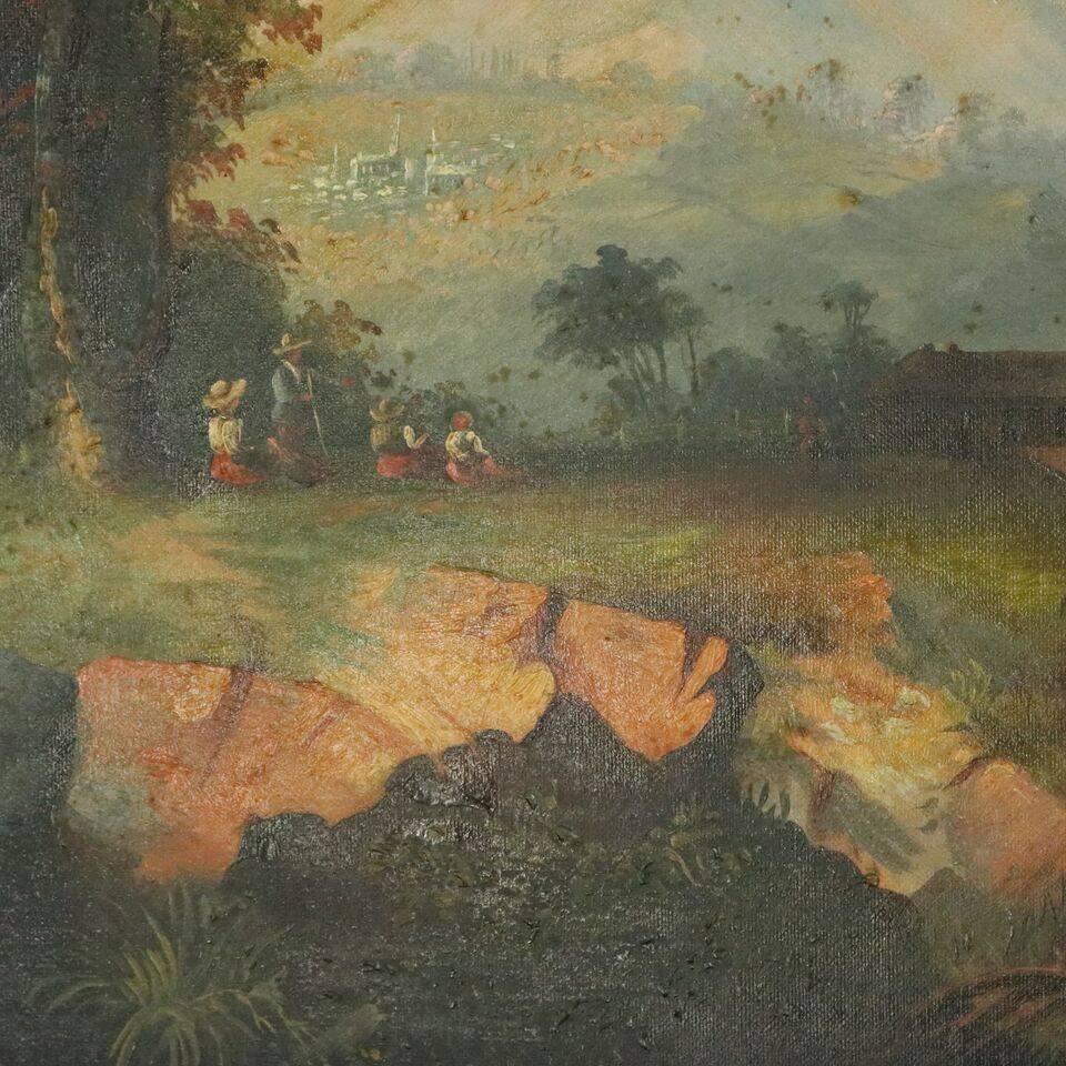 Antique oil on canvas Hudson River School landscape painting depicts landscape with cattle by Charles Grant Davidson (1824-1902), signed bottom right C.G. Davidson, circa 1860.

Measures: 25" H x 33" W x 3" D framed; 16" H x
