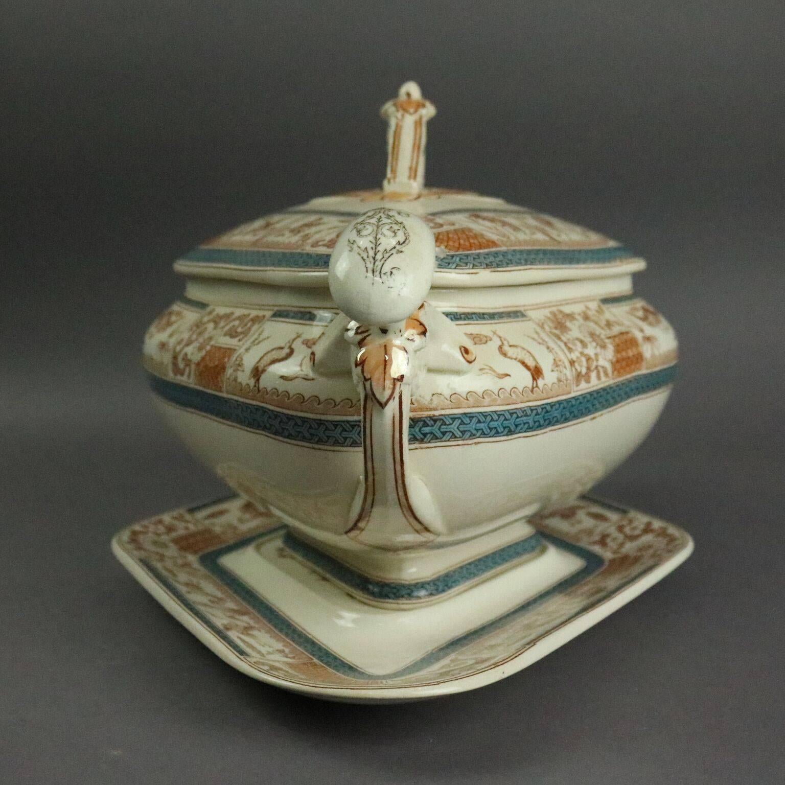 British Antique Aesthetic Movement English Porcelain Staffordshire Tureen, circa 1870