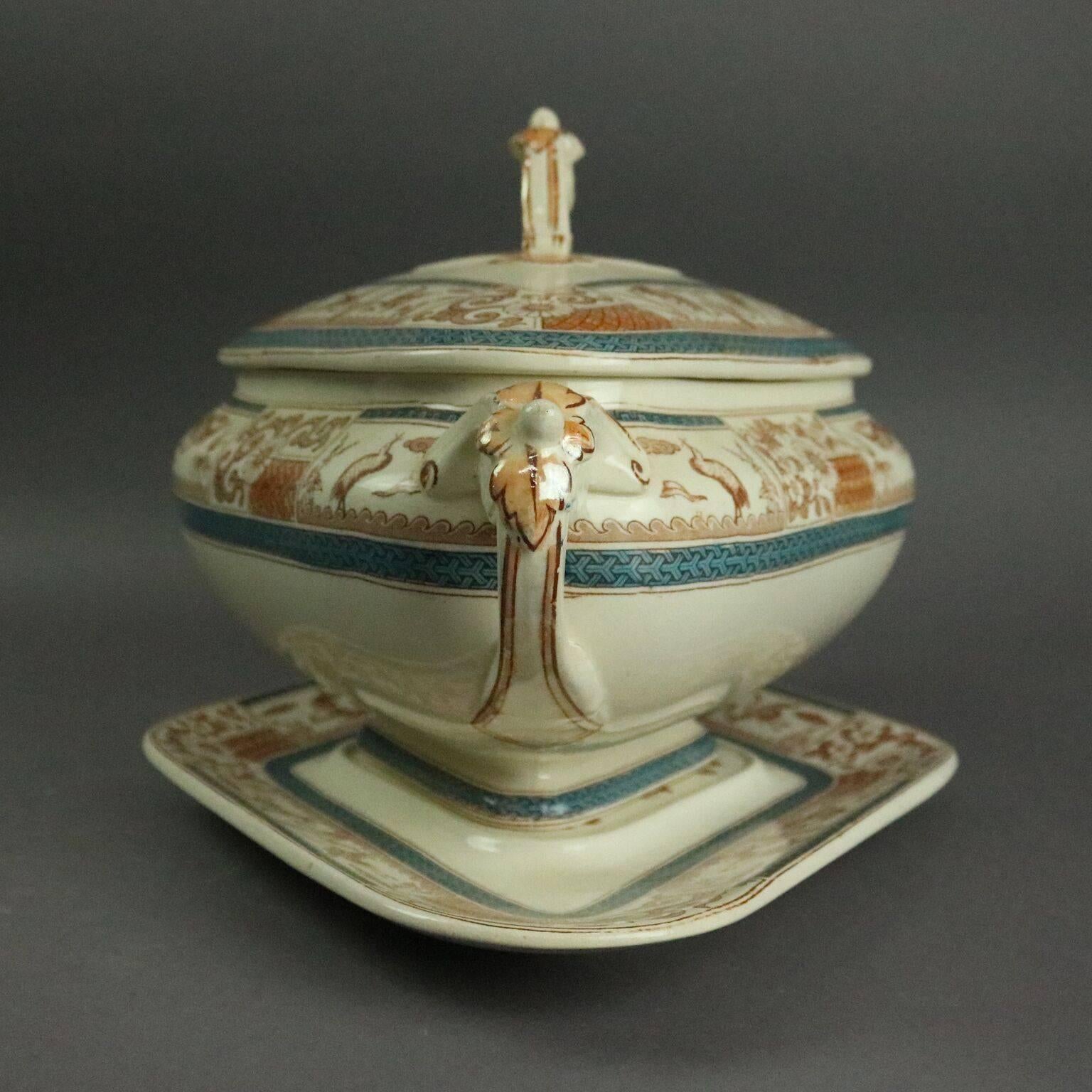 Antique Aesthetic Movement English Porcelain Staffordshire Tureen, circa 1870 In Good Condition In Big Flats, NY