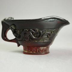 Antique Chinese Hand-Carved Amber Libation Cup, 19th Century