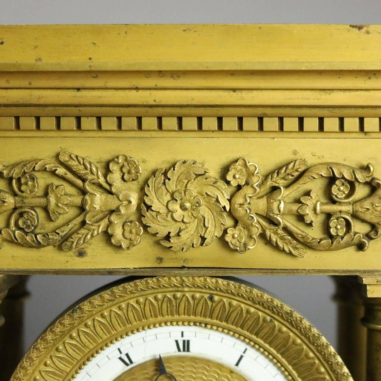 Antique French Empire Gilt Bronze Portico Mantel Clock, 1820 1