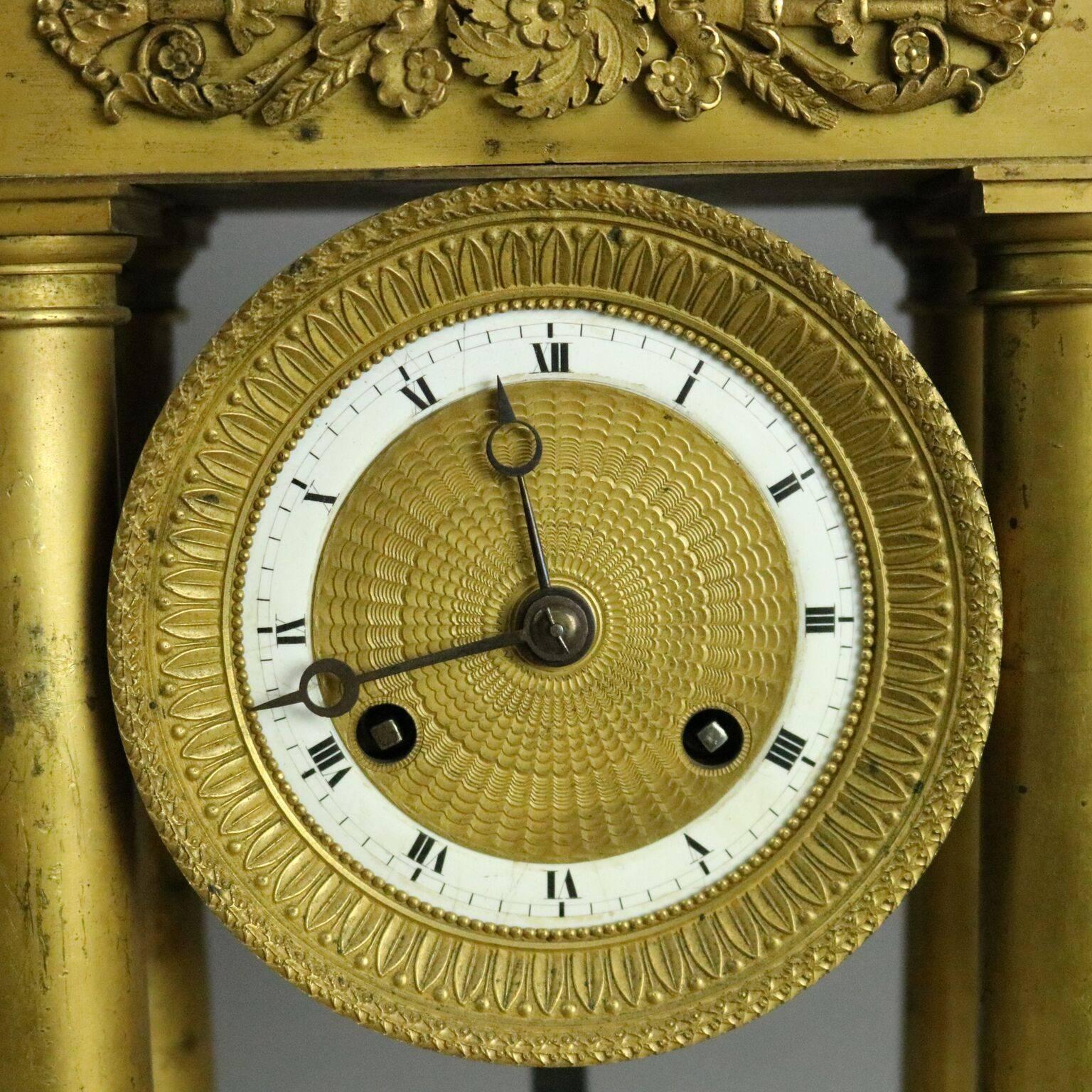 Antique French Empire Gilt Bronze Portico Mantel Clock, 1820 2