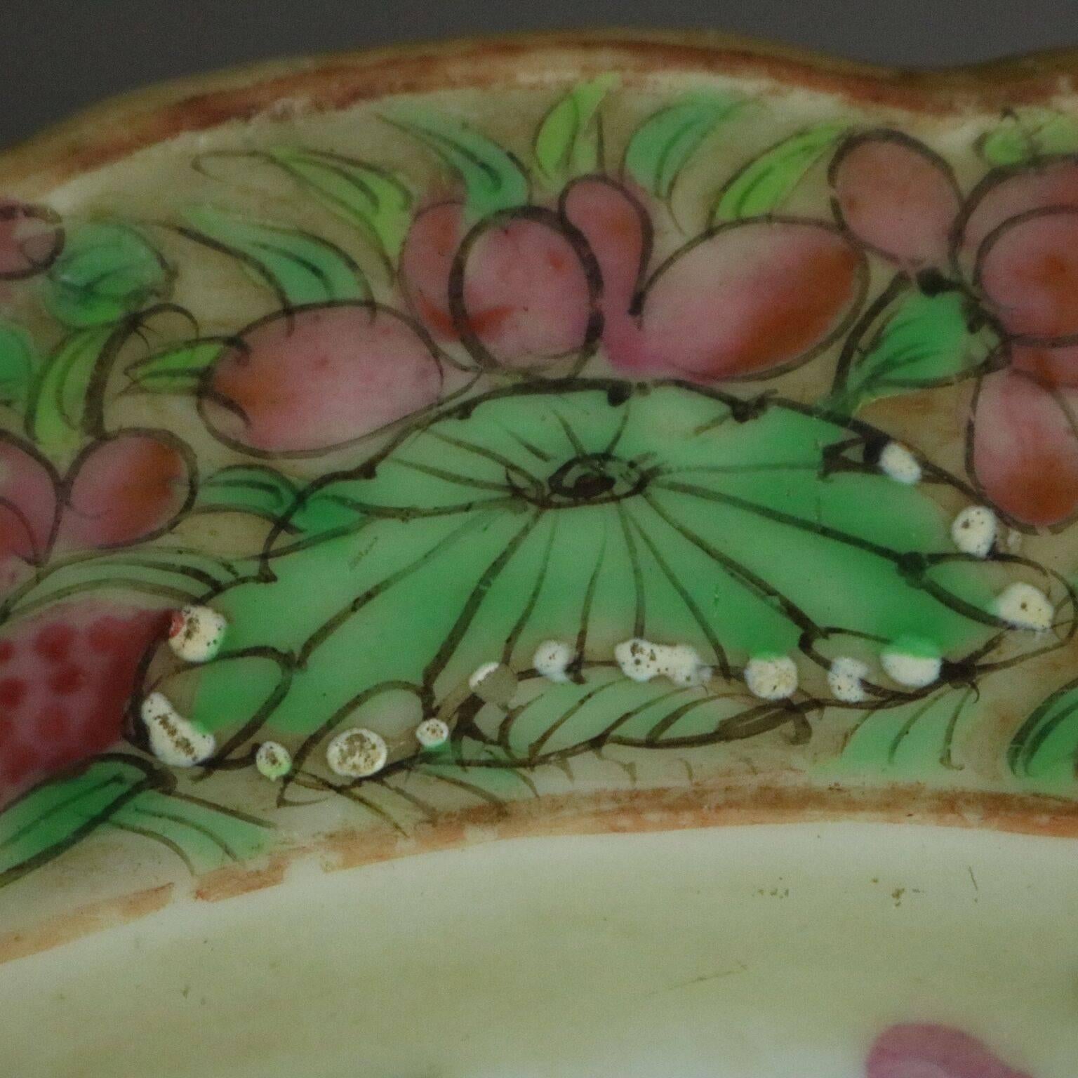 Hand-Painted Chinese Famille Rose Porcelain Low Bowl, Floral with Butterflies, circa 1880