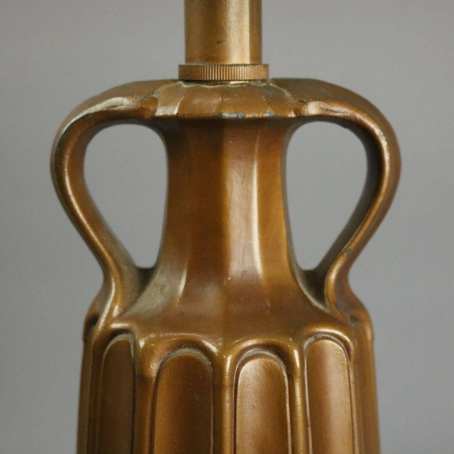 Antique Arts & Crafts Royal Lamp Co. Slag Glass and Bronze Dual-Light Lamp In Good Condition In Big Flats, NY