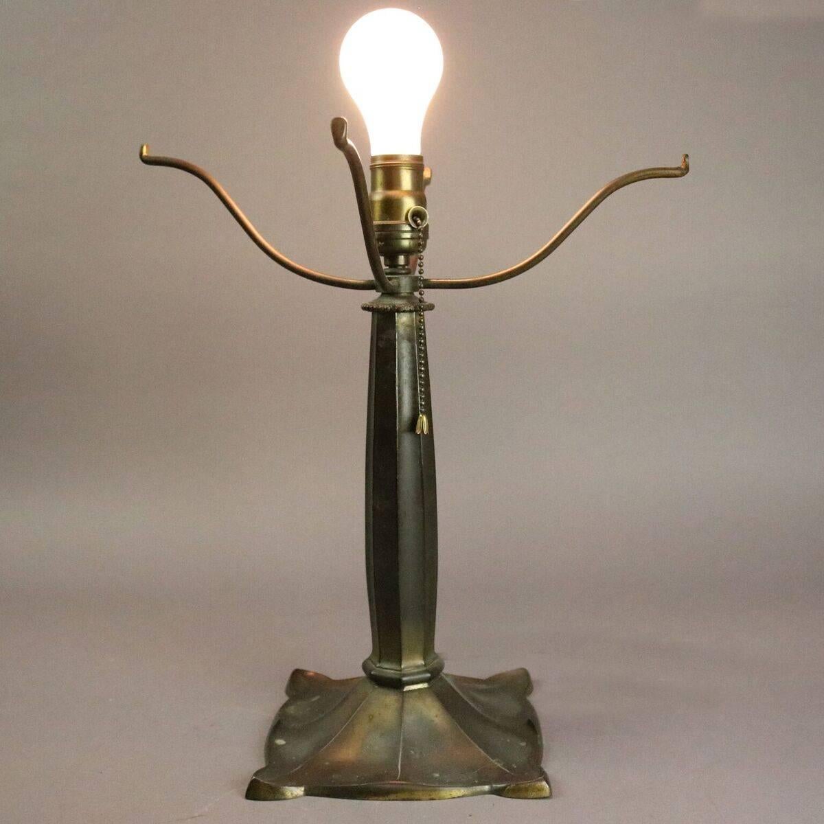 Antique Bradley & Hubbard Arts & Crafts Eight-Panel Slag Glass and Bronze Lamp In Good Condition In Big Flats, NY