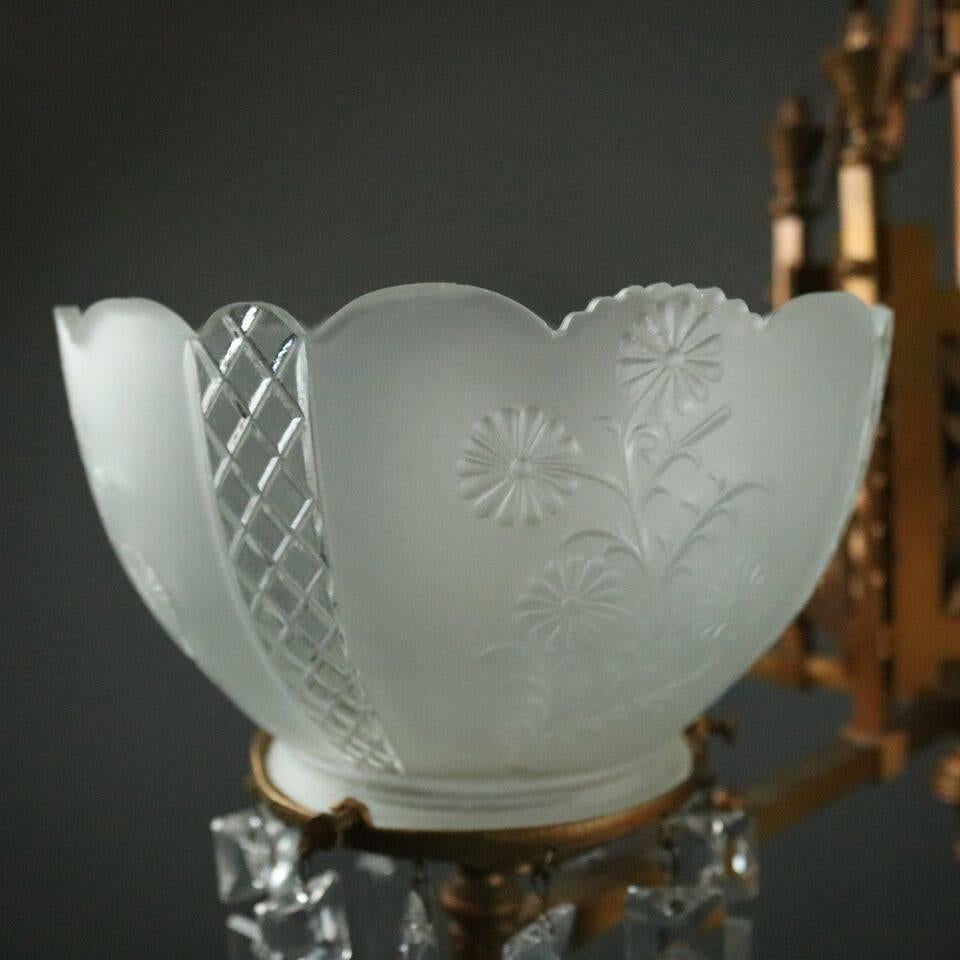 19th Century Large Antique Aesthetic Movement C. Parker School Brass & Crystal Chandelier