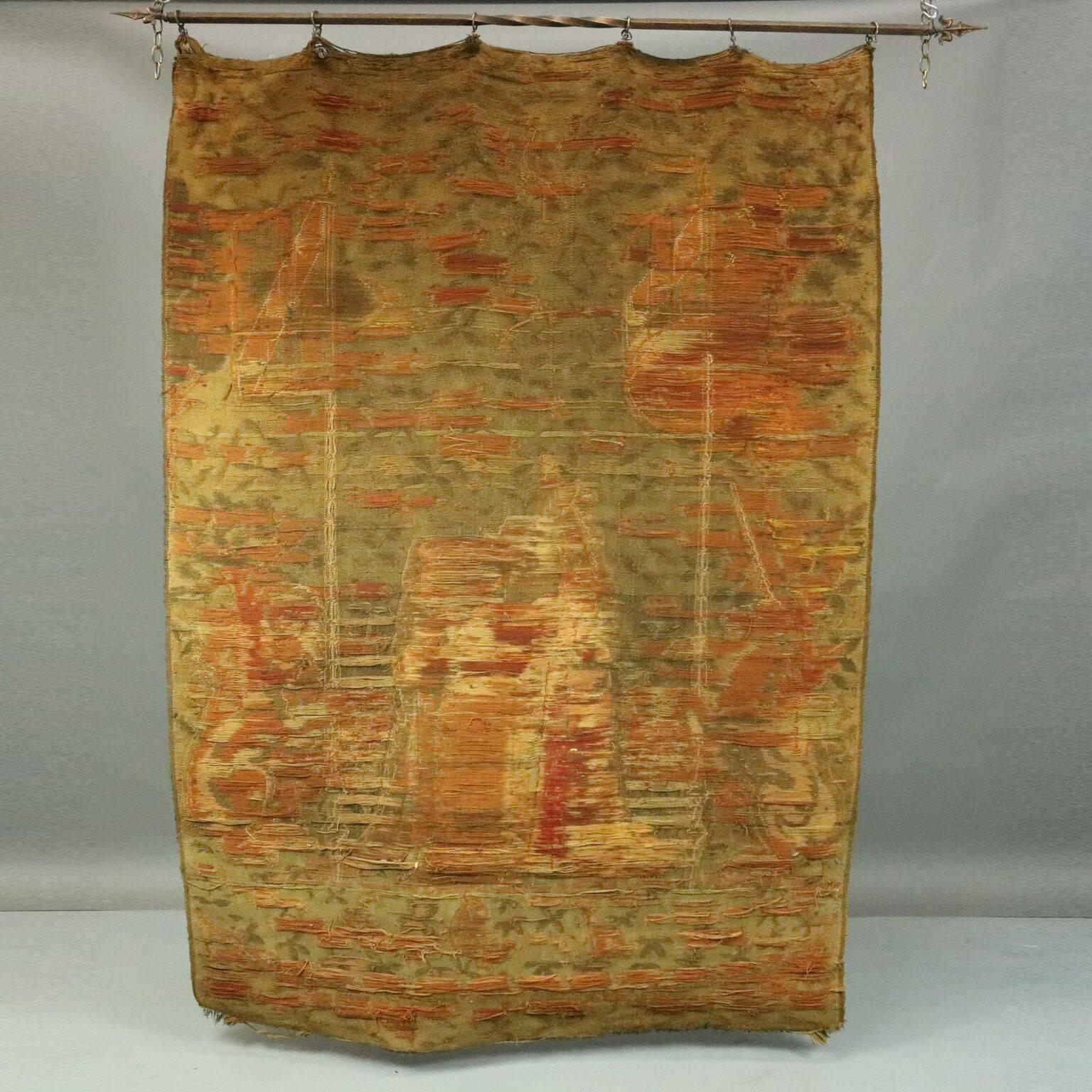 Antique Flemish wool wall tapestry the lady and the unicorn with display rod, circa 1800

Measures: 82