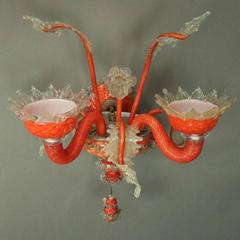 Antique Italian Mouth Blown Venetian Glass Two-Light Wall Sconce, circa 1920