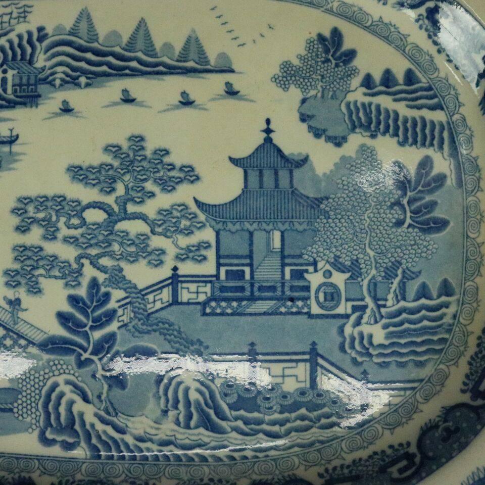 Antique English Herculaneum Chinoiserie Porcelain Serving Platter, circa 1840 In Good Condition In Big Flats, NY