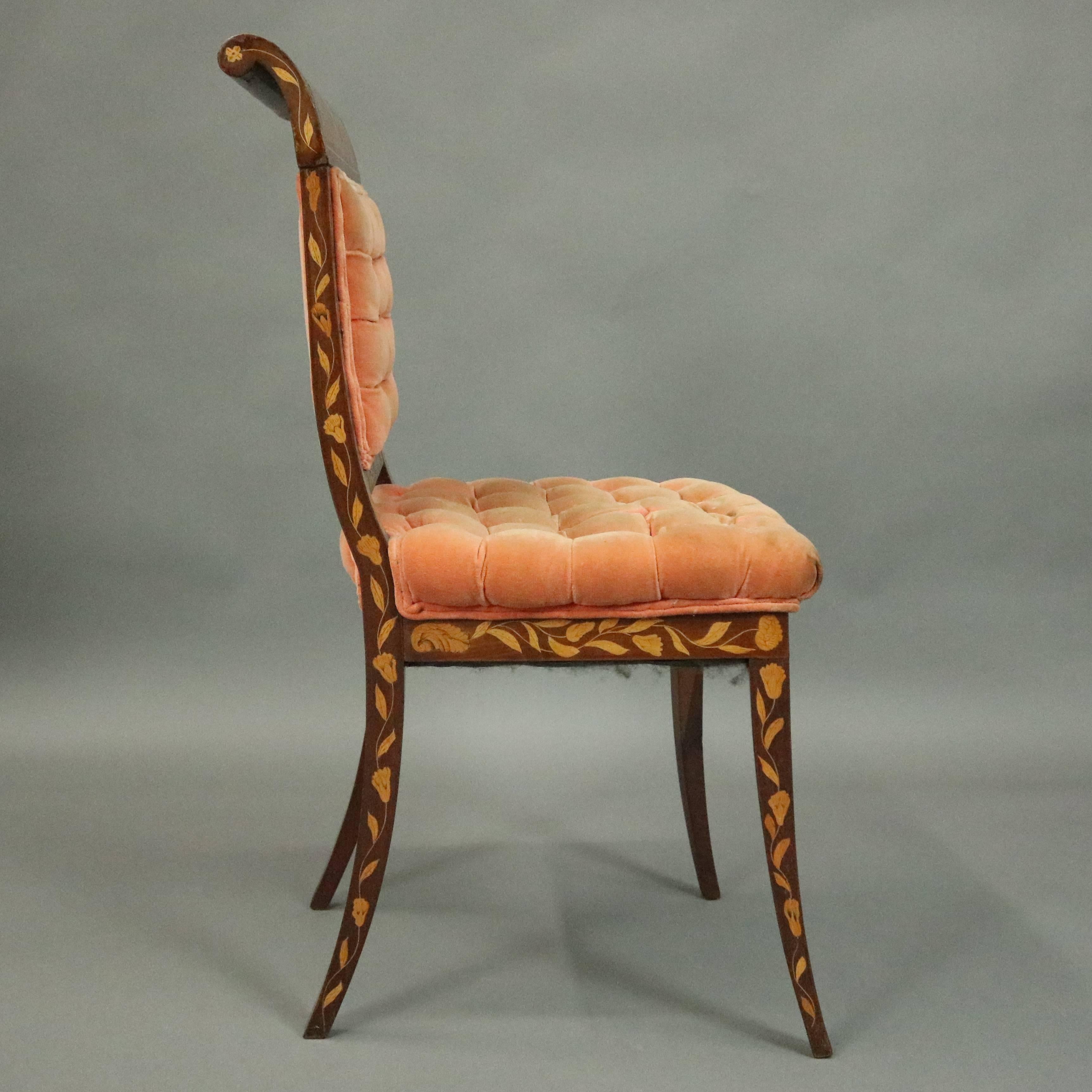 Dutch Marquetry Upholstered Mahogany Side Chair with Foliate Inlay, circa 1890 In Good Condition In Big Flats, NY