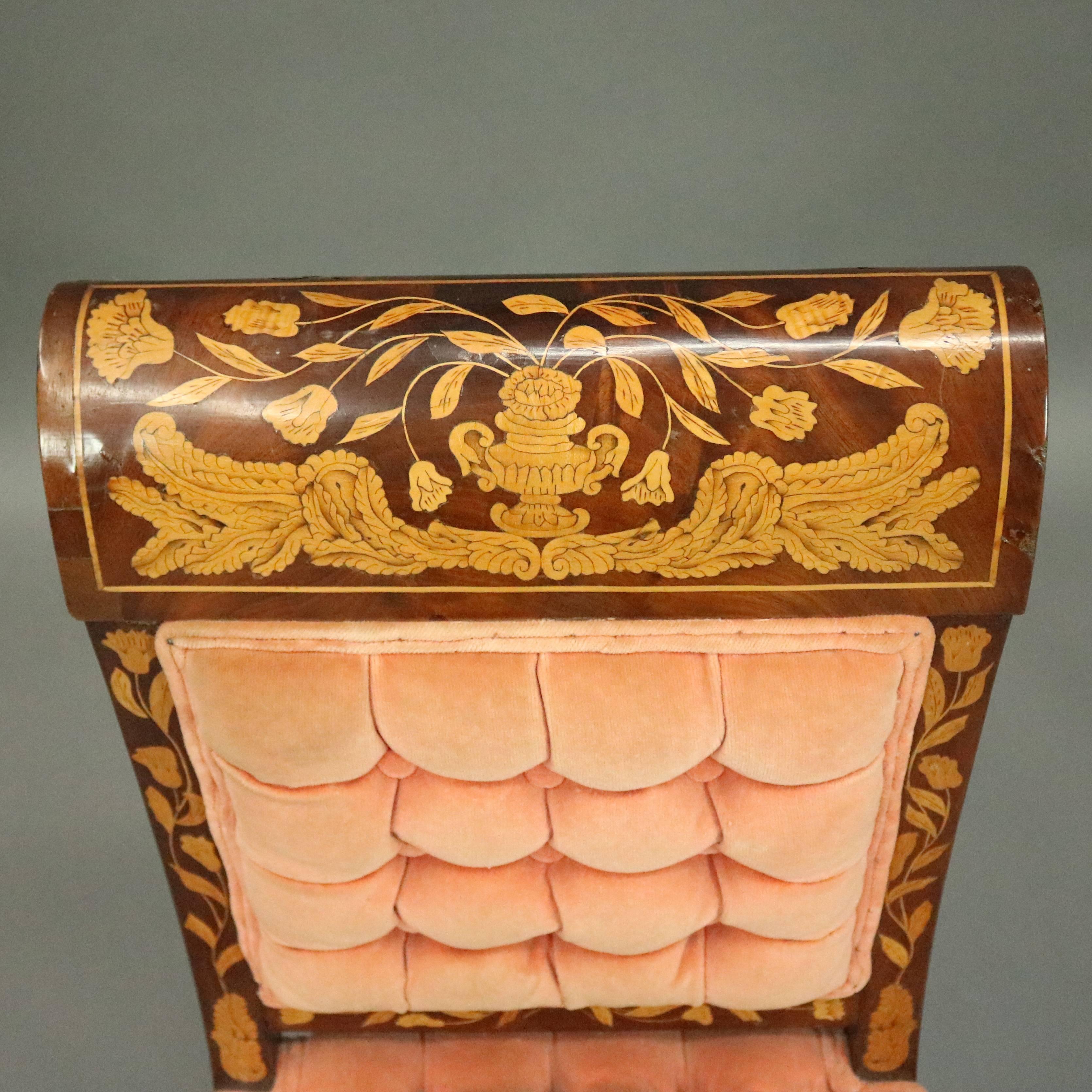 Dutch Marquetry Upholstered Mahogany Side Chair with Foliate Inlay, circa 1890 1