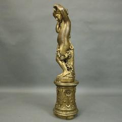 Oversized Vintage Neoclassical Gilt Plaster Figural Cherub on Plinth, circa 1930