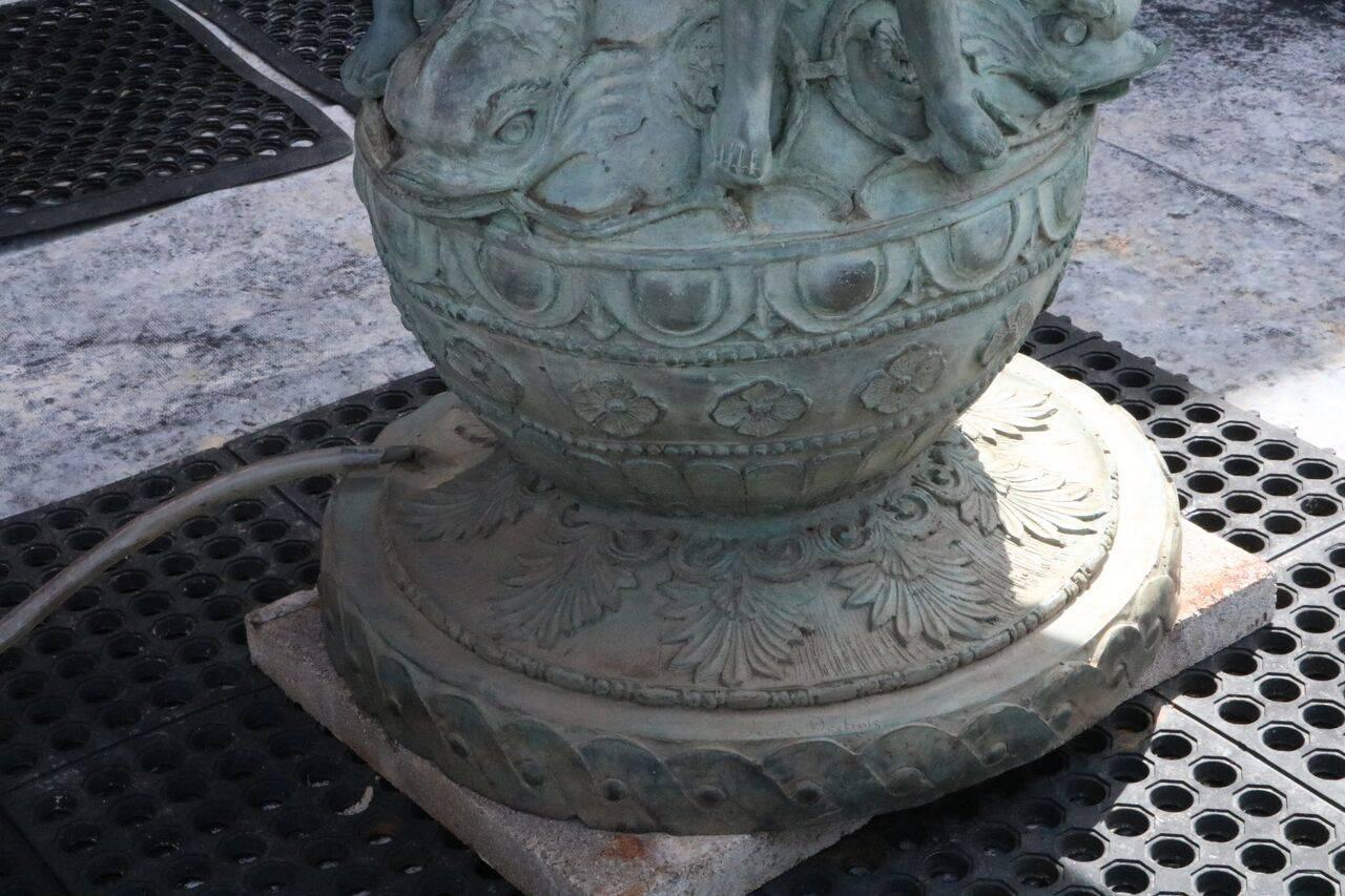 Vintage Verdigris Cast Bronze Figural Baroque Style Two-Tier Garden Fountain 5