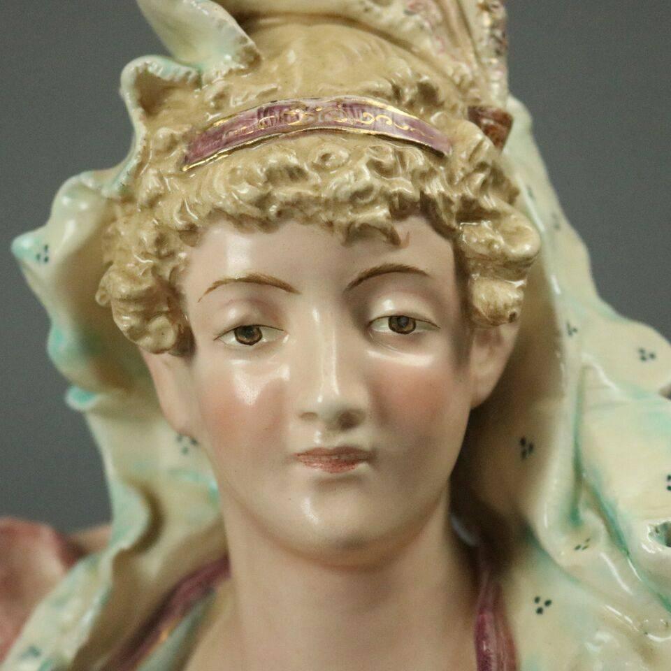 Antique Majolica Pottery Bust of Old World Victorian Lady, circa 1890 In Good Condition In Big Flats, NY