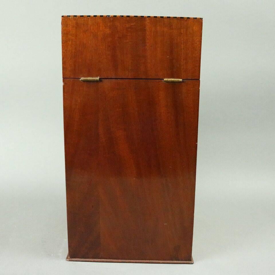 Antique Flame Mahogany Federal Banded, Ebonized and Inlaid Knife Box, circa 1830 In Good Condition In Big Flats, NY