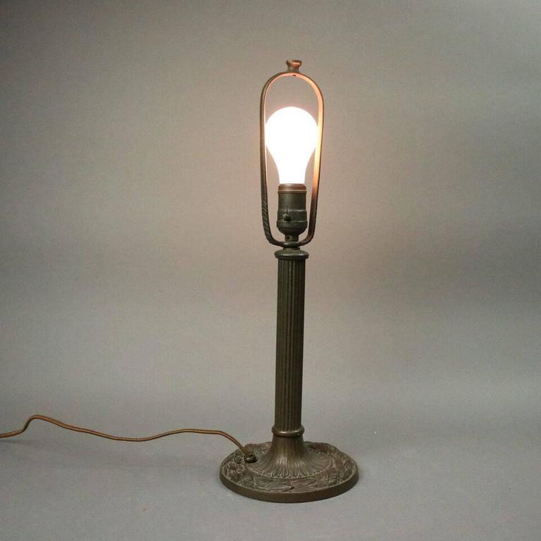 Antique Miller and Co Arts and Crafts Slag Glass Panel Table Lamp, Bronze Base at 1stDibs