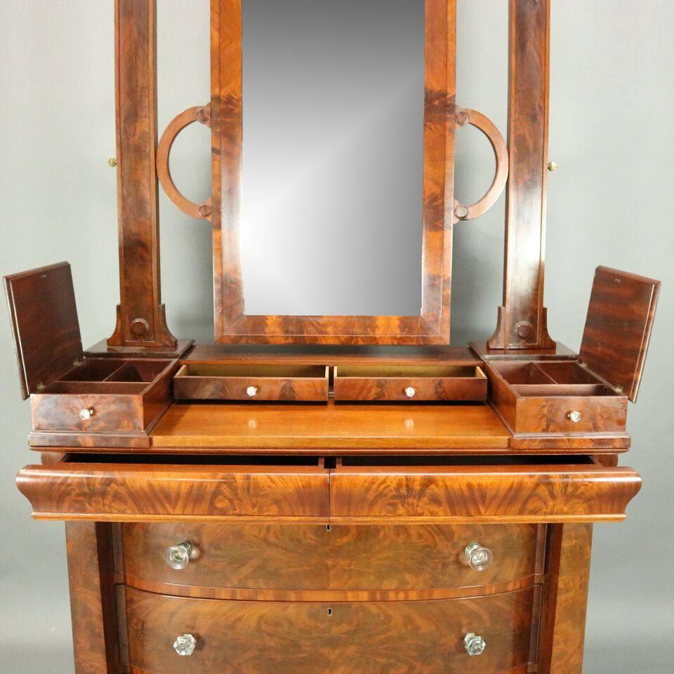American Empire Antique Anthony Quervelle Empire Flame Mahogany Gentleman's Chest, circa 1839