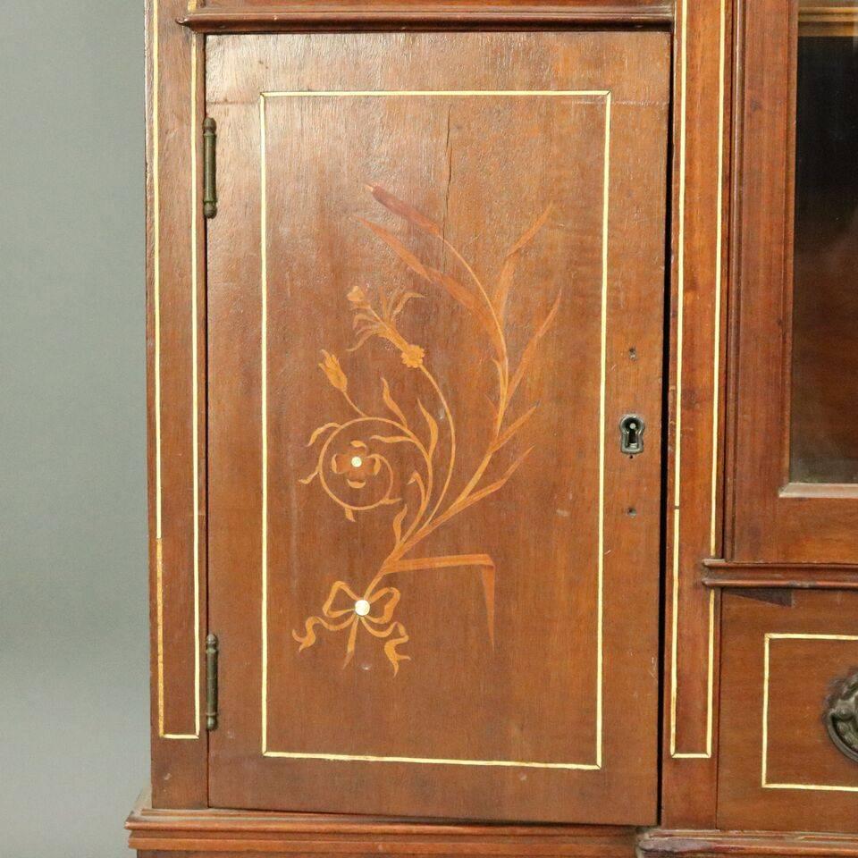 Antique Edwardian Mahogany Leaded Glass China Cabinet In Good Condition In Big Flats, NY