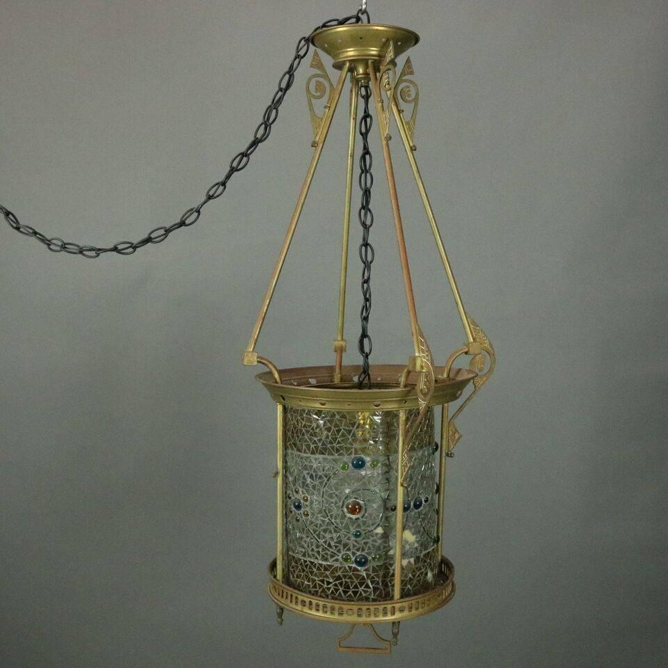 American Antique Belcher Studios Aesthetic Movement Mosaic Hanging Hall Light, circa 1870