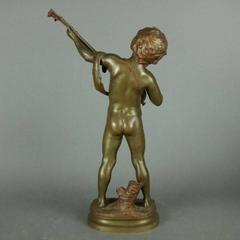 Antique Bronze Sculpture "Prelude" Signed Aug, Moreau, Boy & Lute, circa 1890