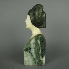 Antique Neoclassical Marble Bone & Bronze Sculpture of Moorish Woman Bust