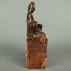 Antique Chinese Carved Soapstone Deity and Foo Dog, Gemstone Fan Co. NY