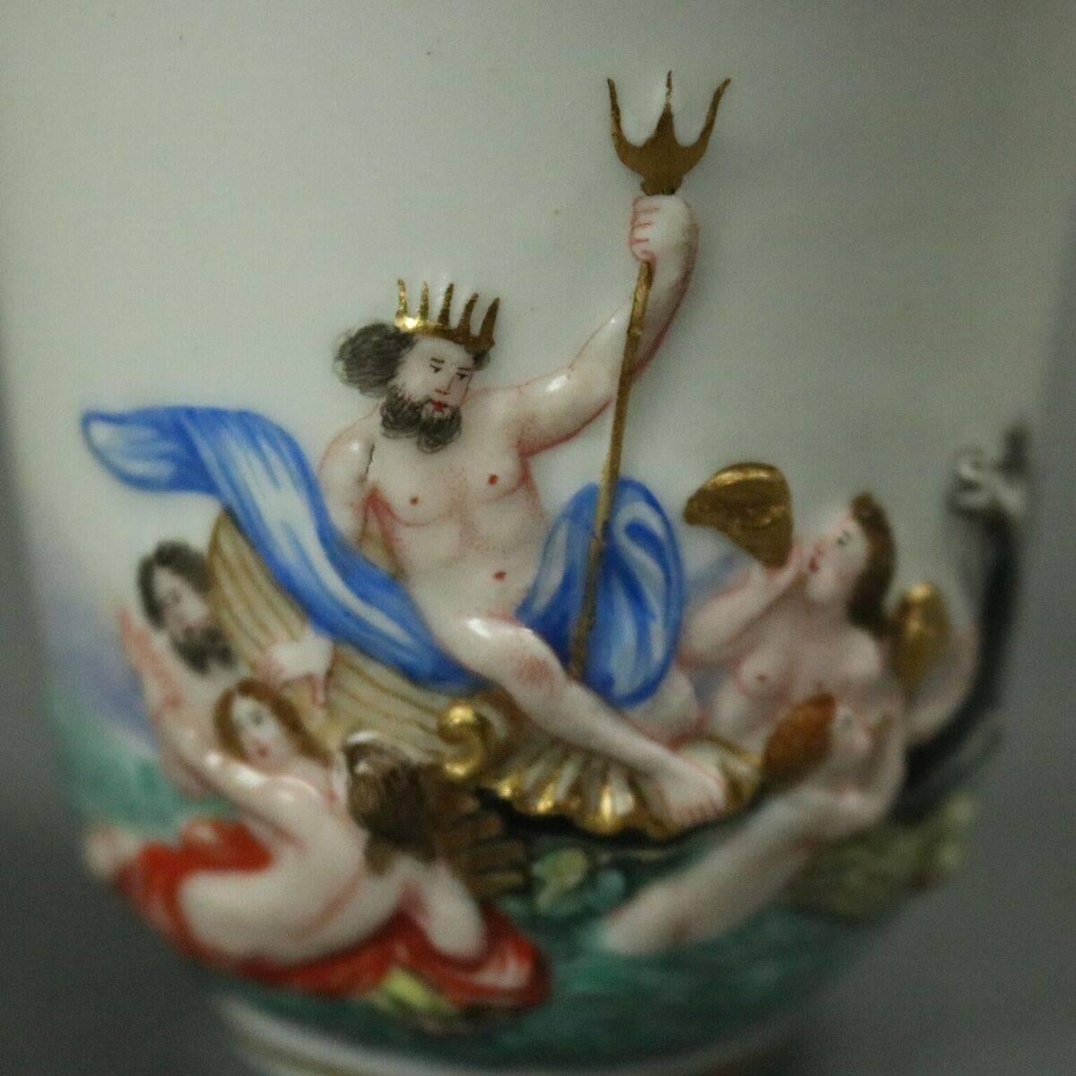 Seven pieces Antique Italian Porcelain Figural Capodimonte Tea Set, Posiedon In Good Condition In Big Flats, NY