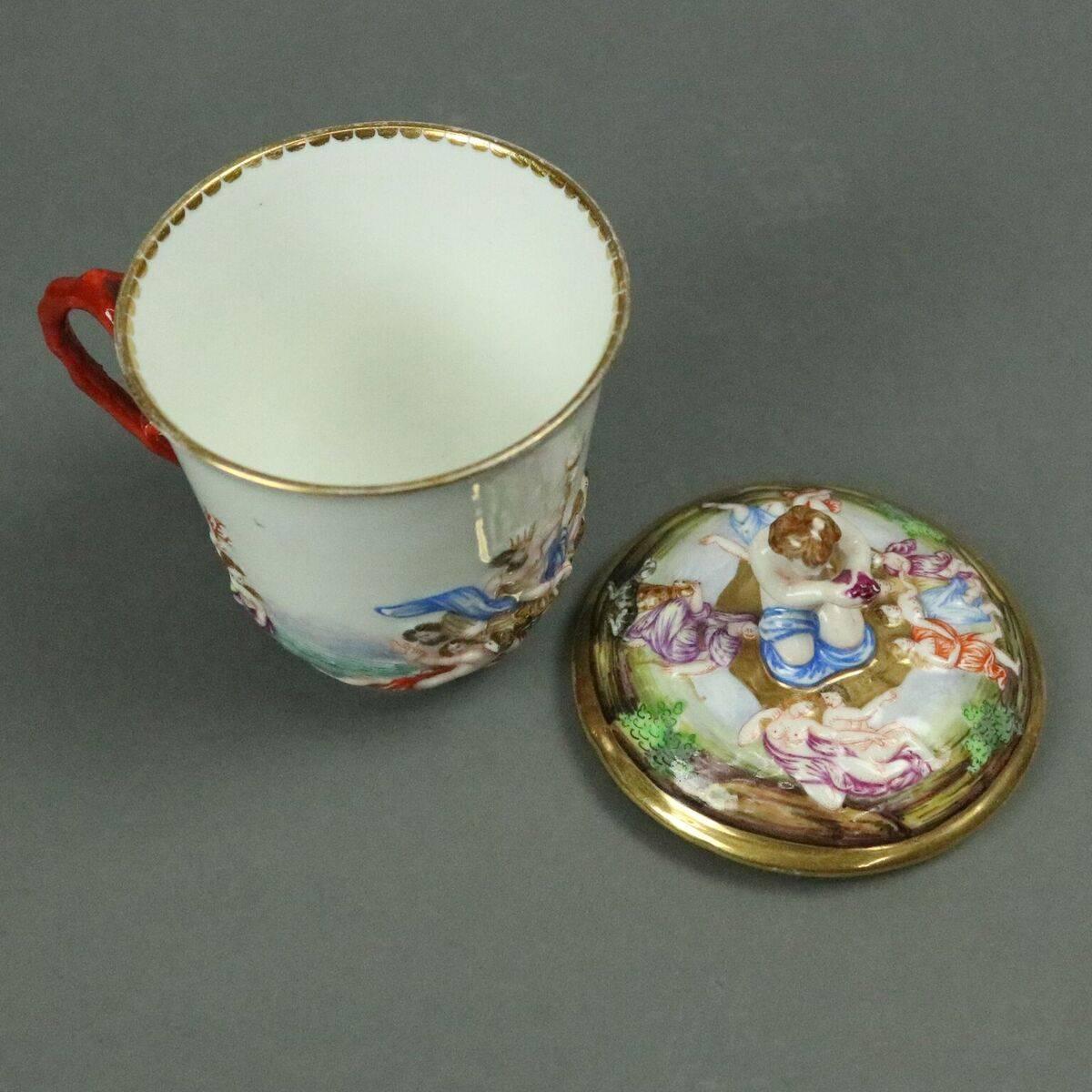 Seven pieces Antique Italian Porcelain Figural Capodimonte Tea Set, Posiedon 1