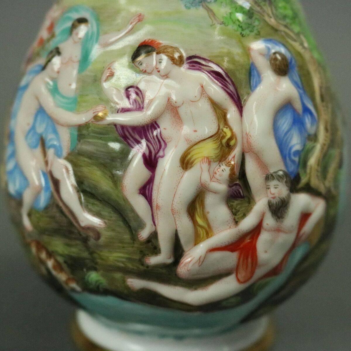 19th Century Seven pieces Antique Italian Porcelain Figural Capodimonte Tea Set, Posiedon