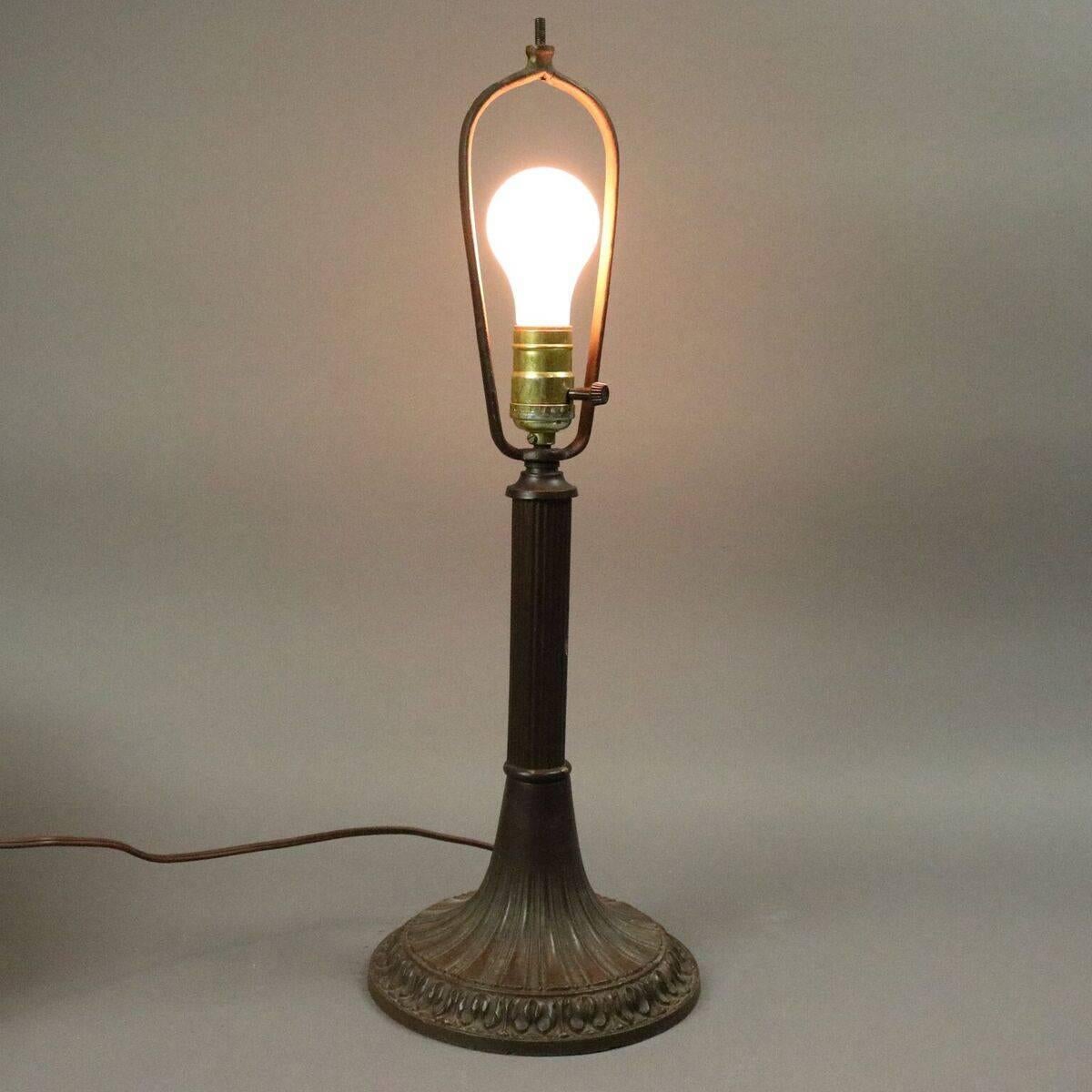 Antique Arts & Crafts Bradley and Hubbard Six-Panel Slag Glass and Bronze Lamp 1