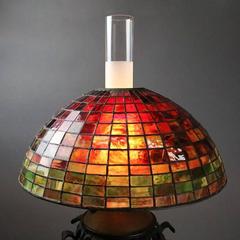 Arts & Crafts Bradley Hubbard Style Leaded Glass and Iron Table Lamp, circa 1910