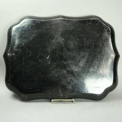 Oversized Antique Aesthetic Movement Black Lacquer & Gilt Paper Mache Tray