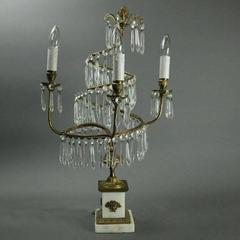 Antique French Empire Style Gilt Bronze and Crystal Candelabra Lamp, circa 1930