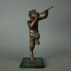 Antique French Bronze Sculpture of Pan on Marble C. Michel "Clodion, " circa 1950