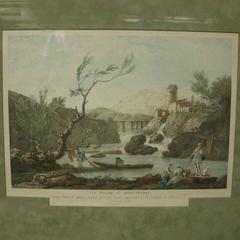 Antique port français au Mont-Ferrat:: impression colorée à la main par Carle Vernet