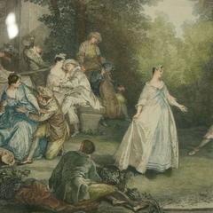 French Hand Tinted Print "L'autonne" by N. Tardieu After Lancret, circa 1870