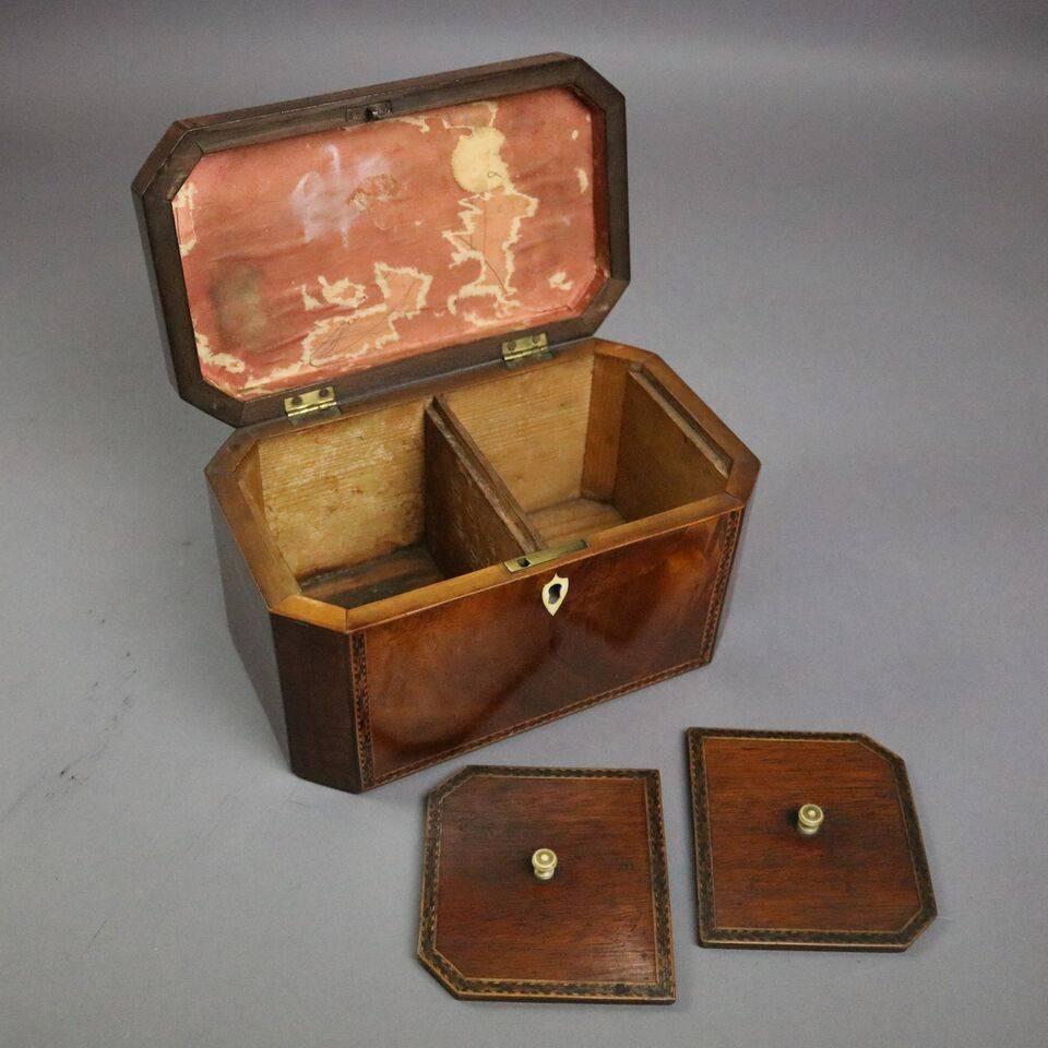 Antique English George III Mahogany Inlaid Tea Caddy, circa 1790 1