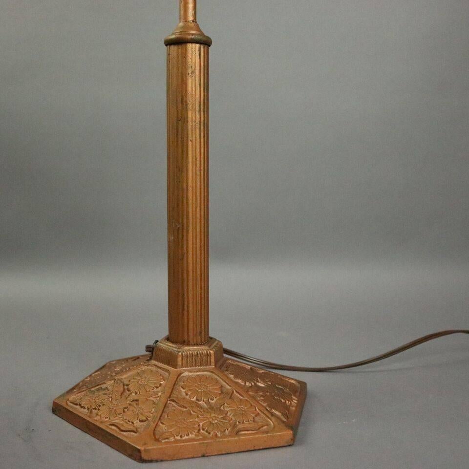 American Antique Arts & Crafts Miller Co. Slag Glass Filigree Lamp, Countryside Scene