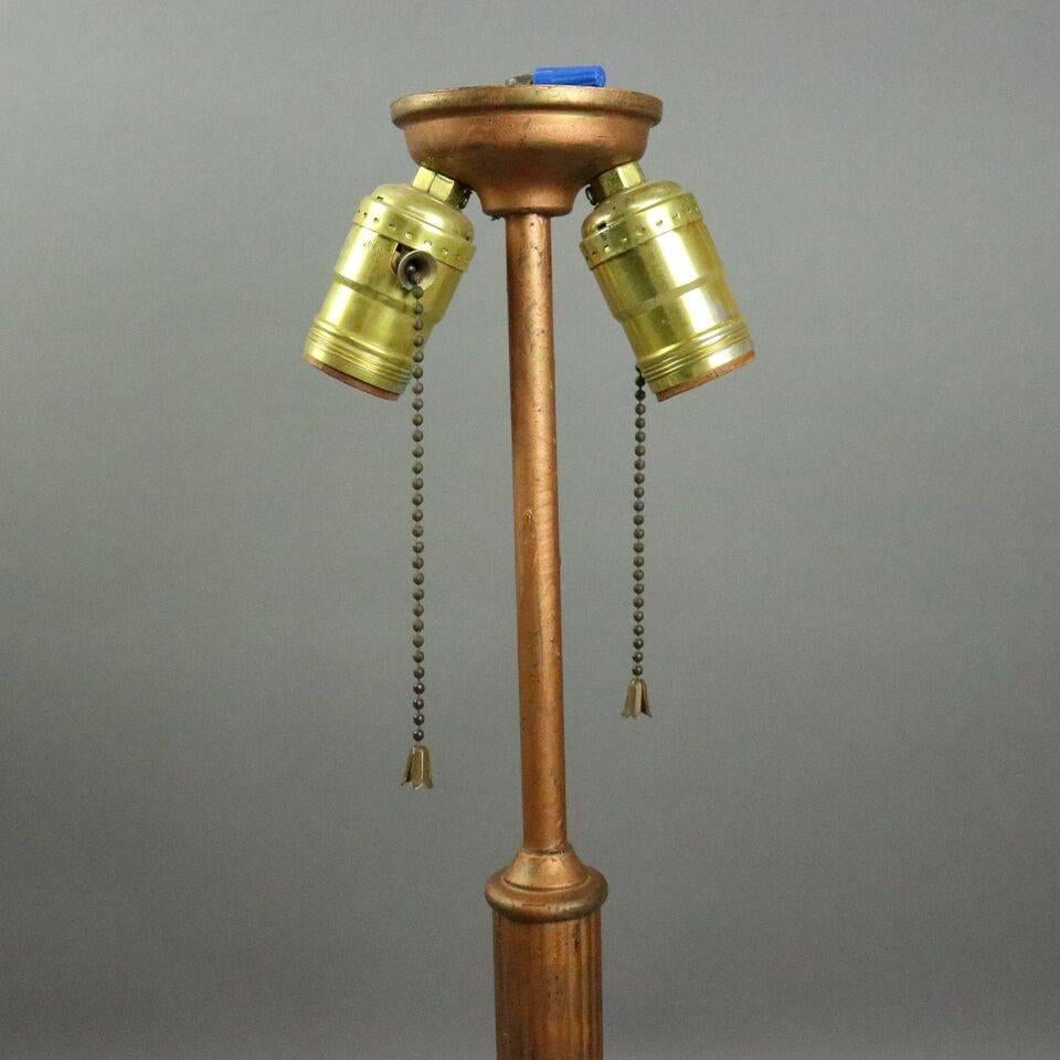 20th Century Antique Arts & Crafts Miller Co. Slag Glass Filigree Lamp, Countryside Scene