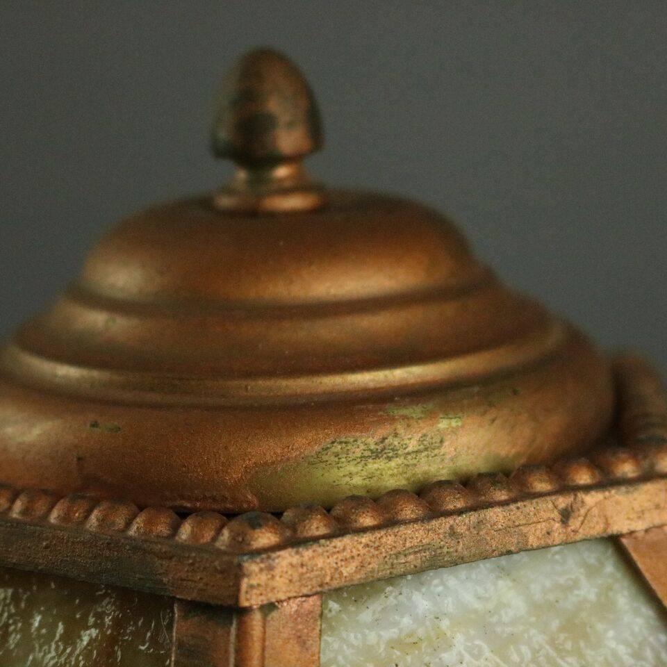 Antique Arts & Crafts Miller Co. Slag Glass Filigree Lamp, Countryside Scene 2