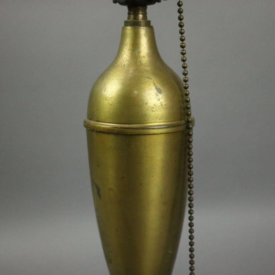 Antique Pittsburgh Brass and Obverse Painted Table Lamp, Lake Scene, circa 1920 In Good Condition In Big Flats, NY