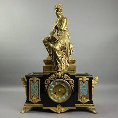 Antique French GS Medaille D'Or Champleve Mantel Clock with Bronze by Bouret