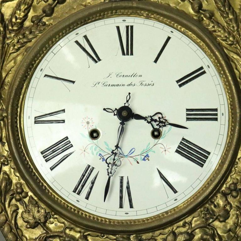 Antique French Brass and Enamel Rococo Wagonwall Clock, J. Cornillon, circa 1860 at 1stDibs