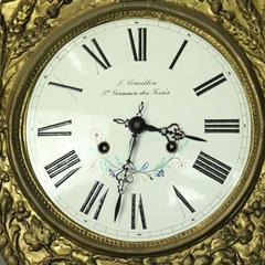 Antique French Brass & Enamel Rococo Wag-on-wall Clock, J. Cornillon, circa 1860