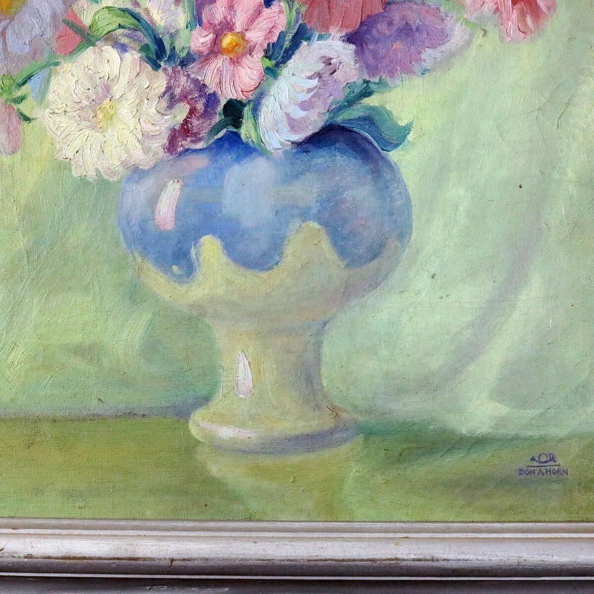 American Antique Arts & Crafts Style Still Floral Still Life Oil on Canvas by Don A. Horn