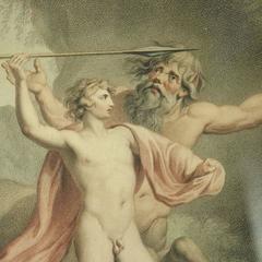 Antique Colored Print "Achilles Instructed by Chiron" by J. Clarke, circa 1789