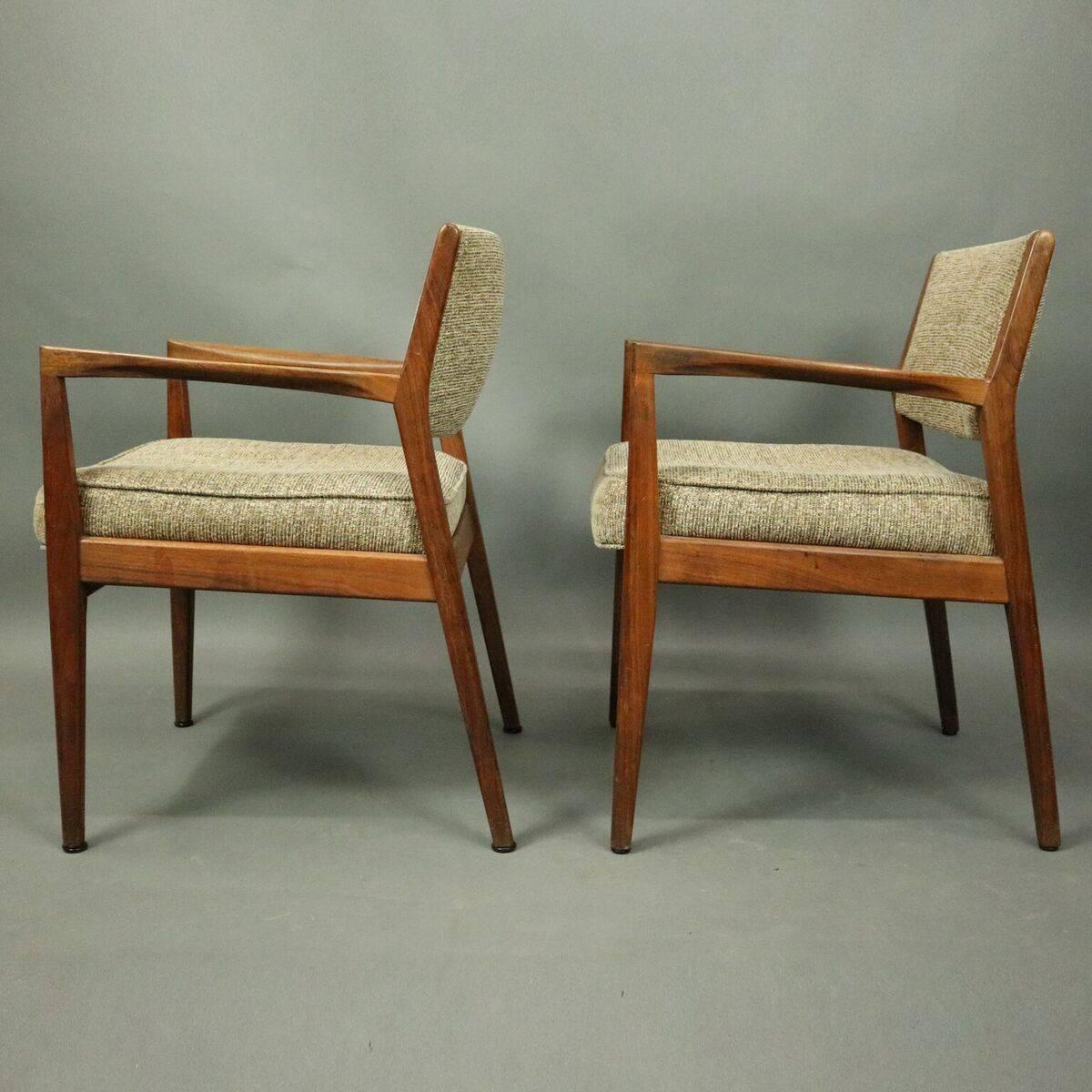 American Pr Mid-Century Danish Modern Upholstered Teak Armchairs Roffman Associates c1960